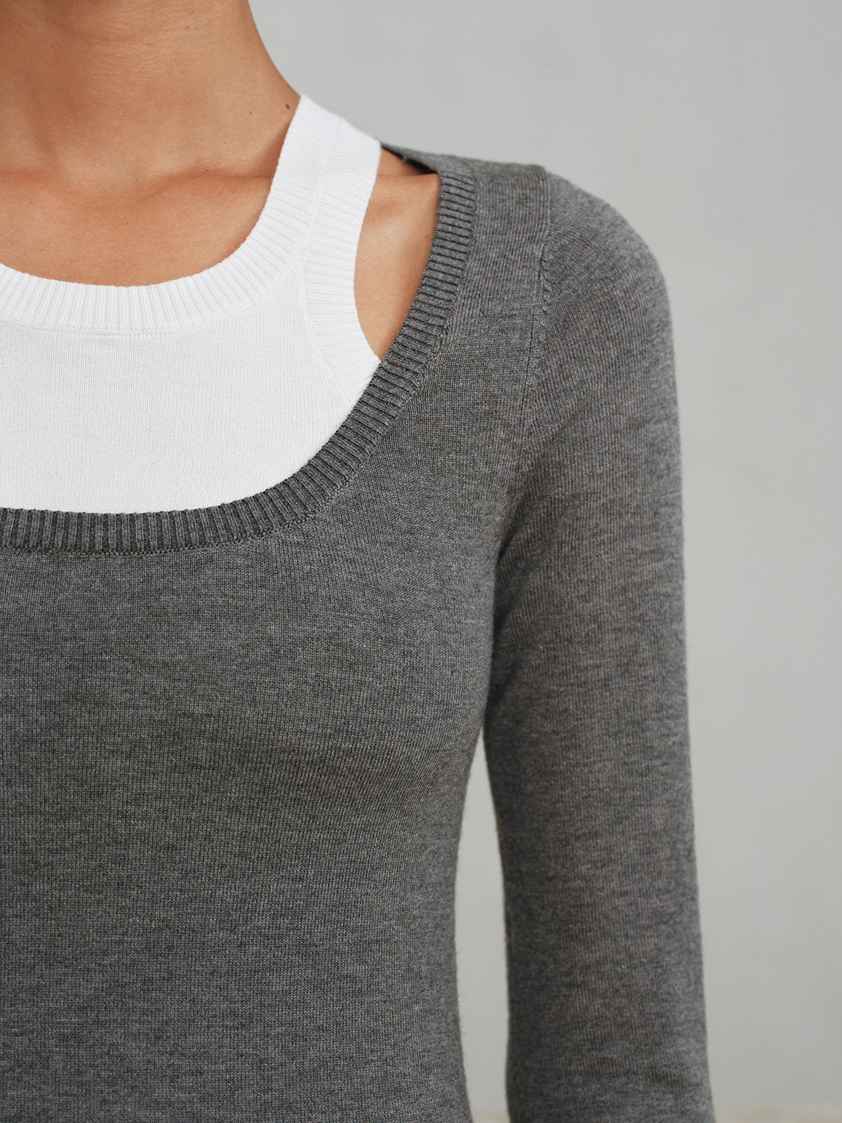 2 in 1 Wool-Blend Layered Cut-Out Knit Top