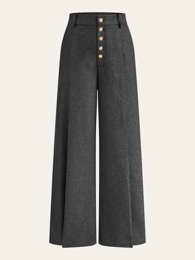 High-Waisted Button-Front Wide-Leg Pants