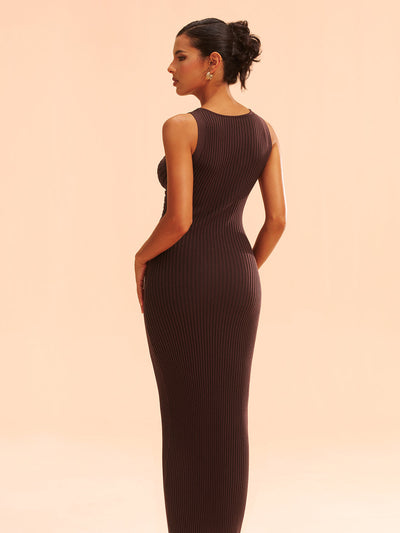 Ribbed Knit Cut-Out Bodycon Midi Dress