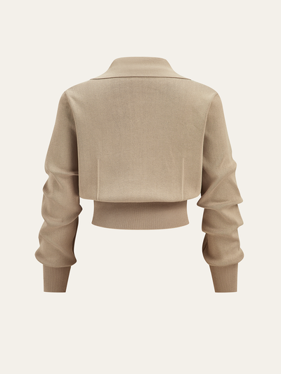 Metal Button Collared Cardigan and Midi Skirt Set