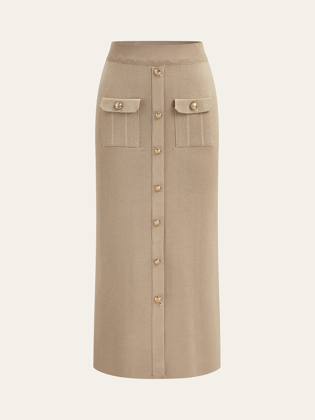 Metal Button Collared Cardigan and Midi Skirt Set