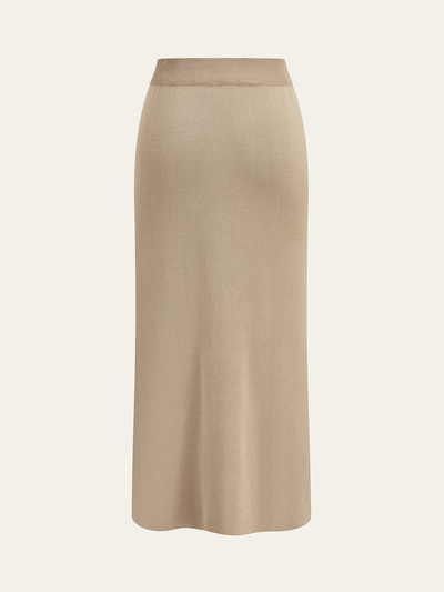 Metal Button Collared Cardigan and Midi Skirt Set