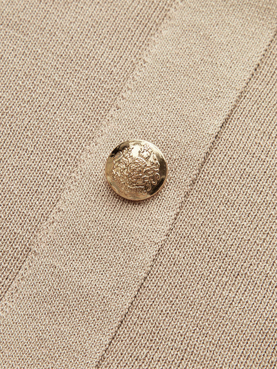 Metal Button Collared Cardigan and Midi Skirt Set