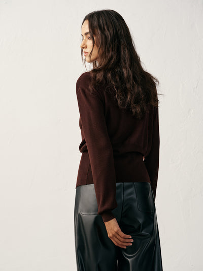 Metal Button V-Neck Knit Cardigan