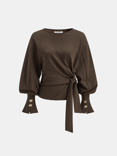 Twist Knot Balloon Sleeve Sweatshirt