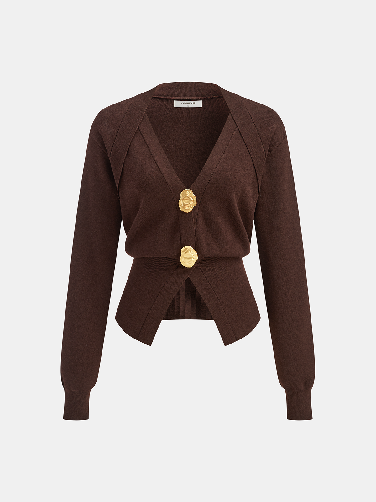 Metal Button V-Neck Knit Cardigan