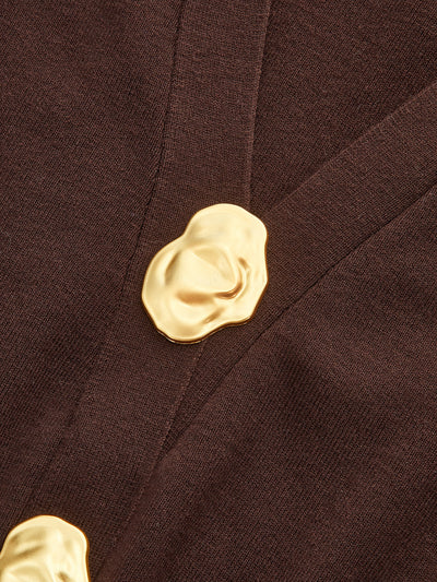Metal Button V-Neck Knit Cardigan