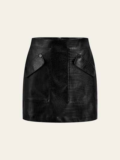 Faux Leather Crocodile-Embossed Mini Skirt
