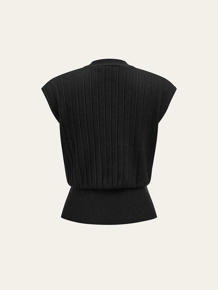Metal Detail Cap Sleeve Ribbed Knit Vest