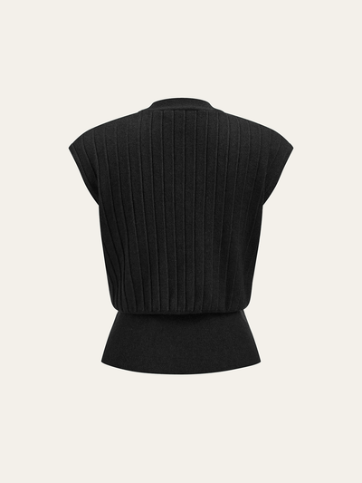 Metal Detail Cap Sleeve Ribbed Knit Vest