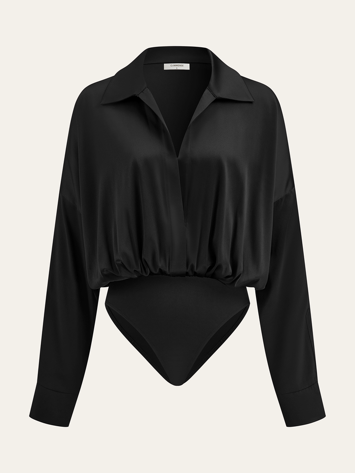 Satin Collared Long Sleeve Bodysuit