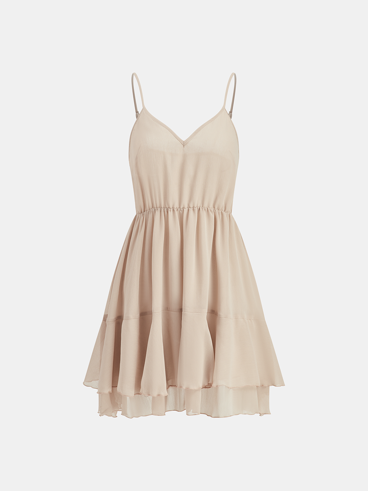 Tiered Ruffle Chiffon Mini Dress Set with Liner
