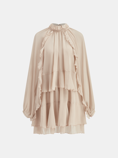 Tiered Ruffle Chiffon Mini Dress Set with Liner