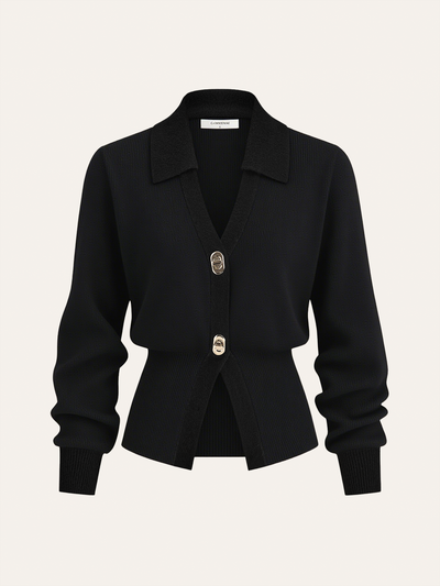 Contrast Trim Button Wool Blend Cardigan