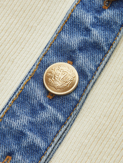 Denim Trim Metal Button Knit Vest