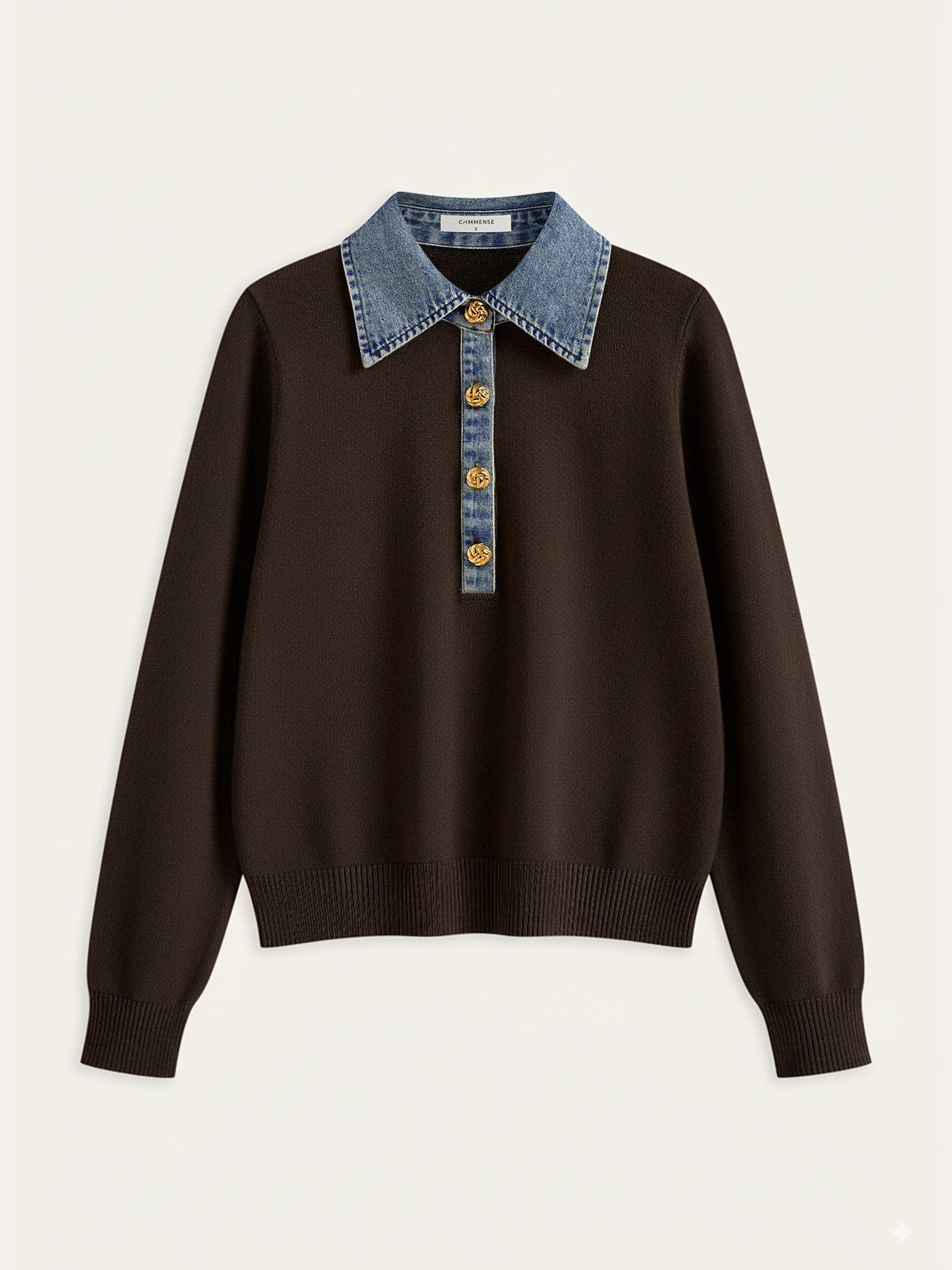 Denim Collar Wool Blend Knit Top