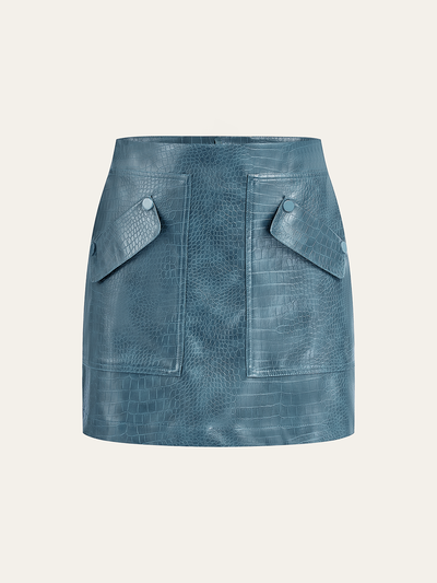 Faux Leather Crocodile-Embossed Mini Skirt
