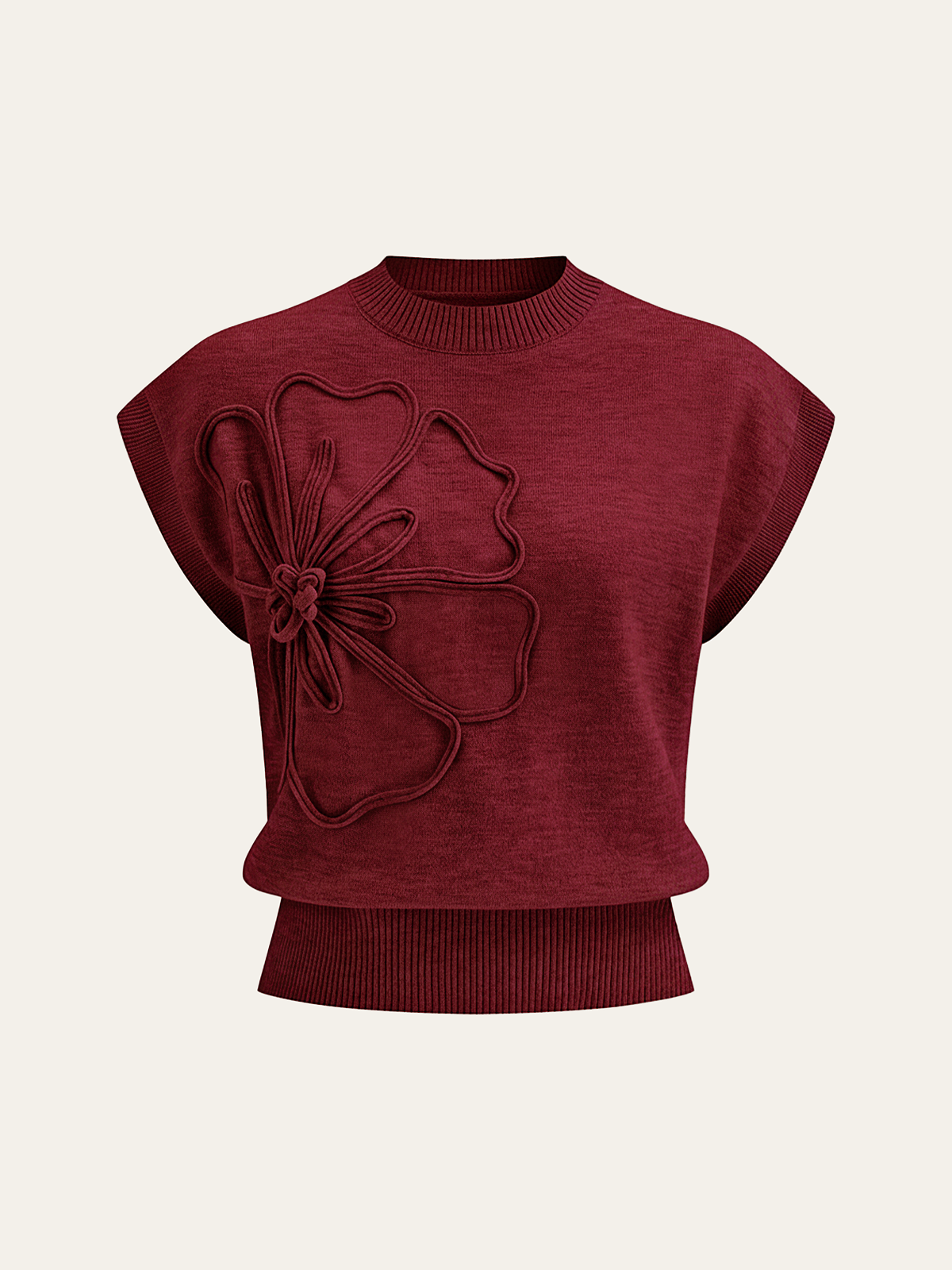 Flower Applique Cap Sleeve Knit Top