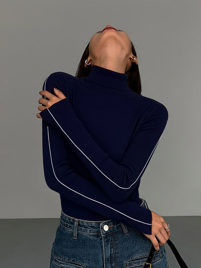 Contrast Piping Turtleneck Sweater