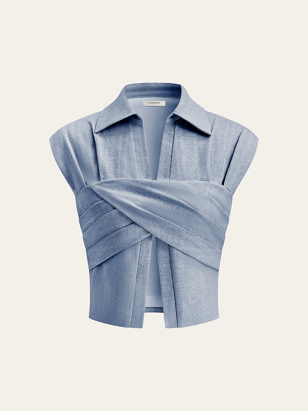Linen Blend Cropped Blouse with Cross Wrap Detail