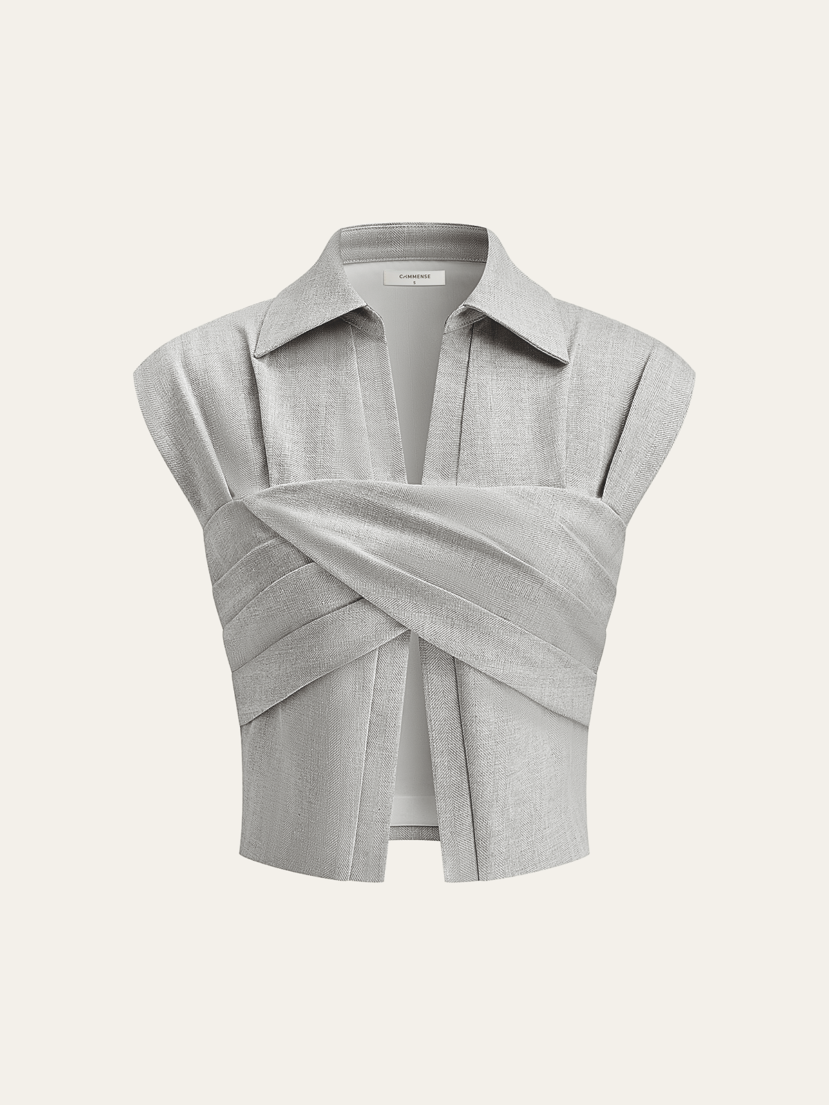 Linen Blend Cropped Blouse with Cross Wrap Detail