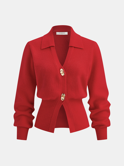 Contrast Trim Button Wool Blend Cardigan