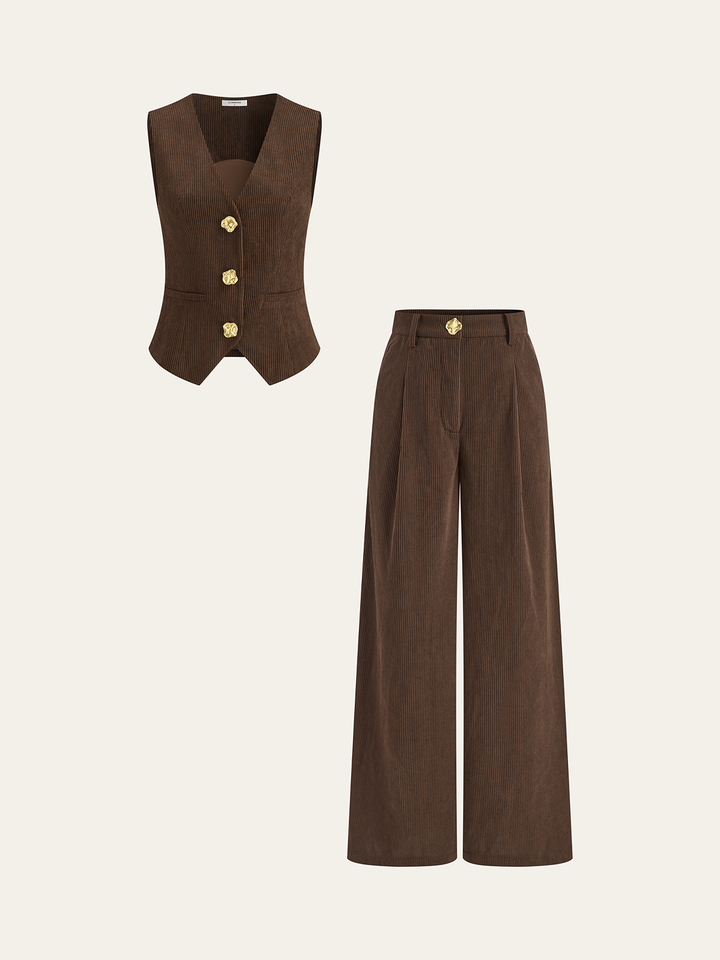 Corduroy V-neck Buttoned Vest