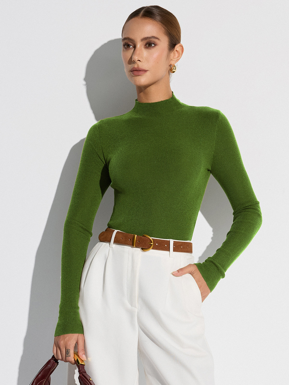Mock Neck Wool-Blend Knit Top
