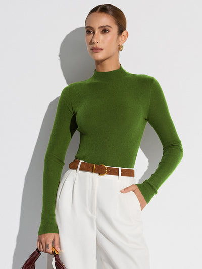 Mock Neck Wool-Blend Knit Top