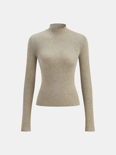 Mock Neck Wool-Blend Knit Top