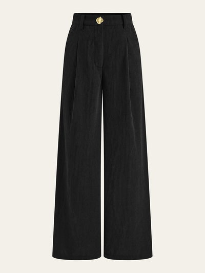 Corduroy Wide-Leg Pleated Pants