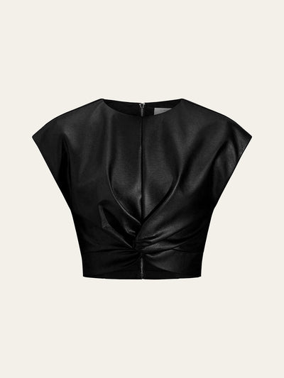 Faux Leather Knotted Top