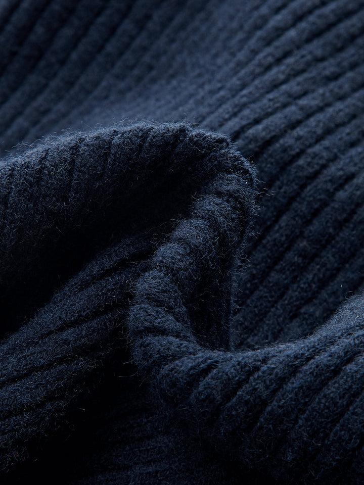 Collared Metal Buckle Ribbed Cropped Sweater