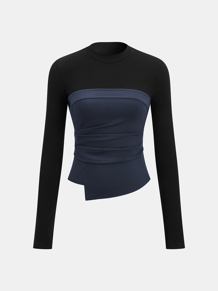 Color-Block Ruched Long-Sleeve Top