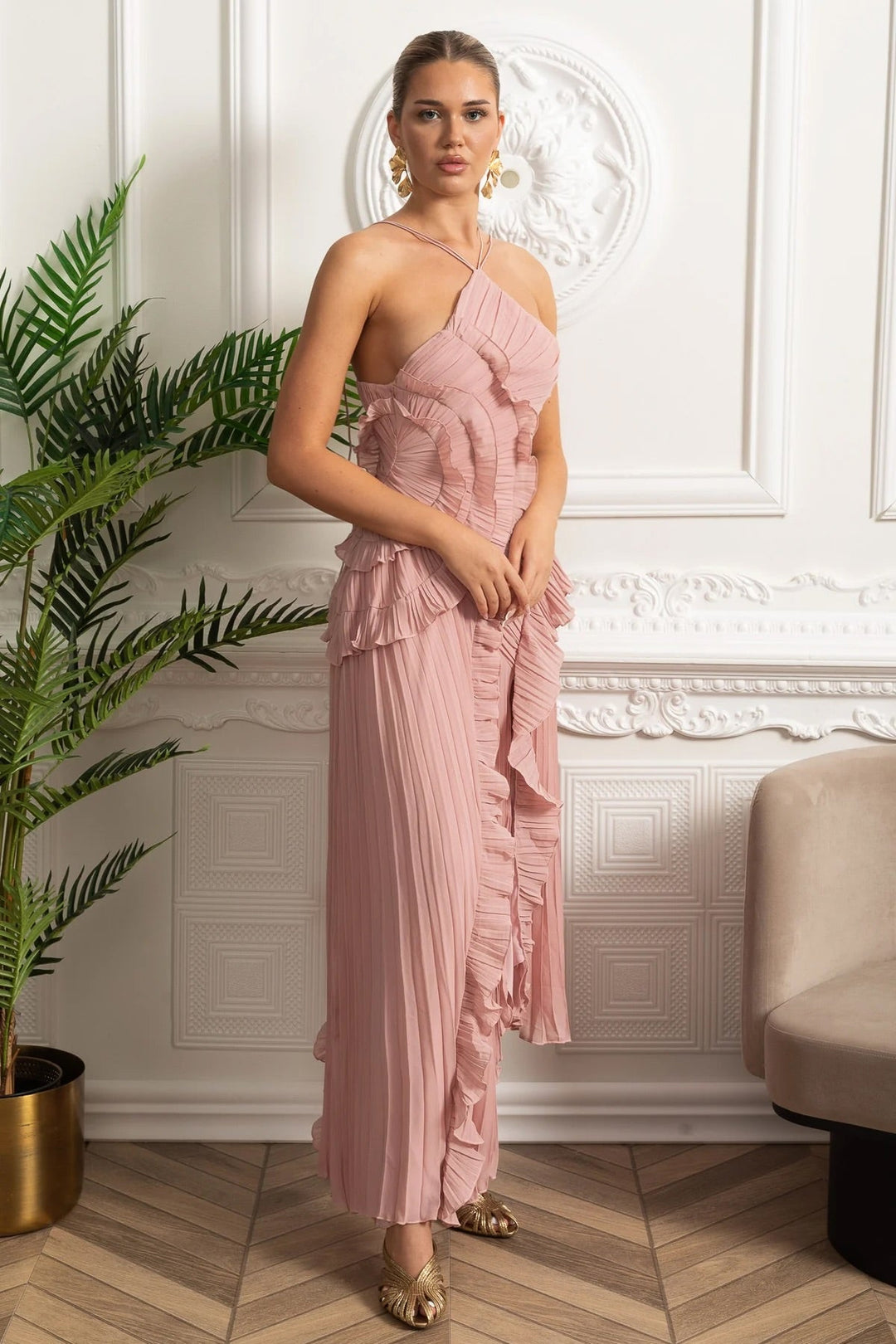 Julia Charming Ruffle Cascade Maxi Dress - Celestia Couture