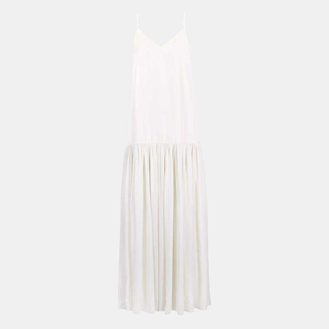 Flowing Dropped Waist Maxi Dress - Cream