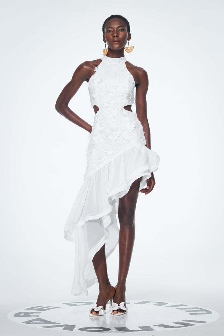 Bacchus Cutout Flower Asymmetric Mini Dress - Celestia Couture