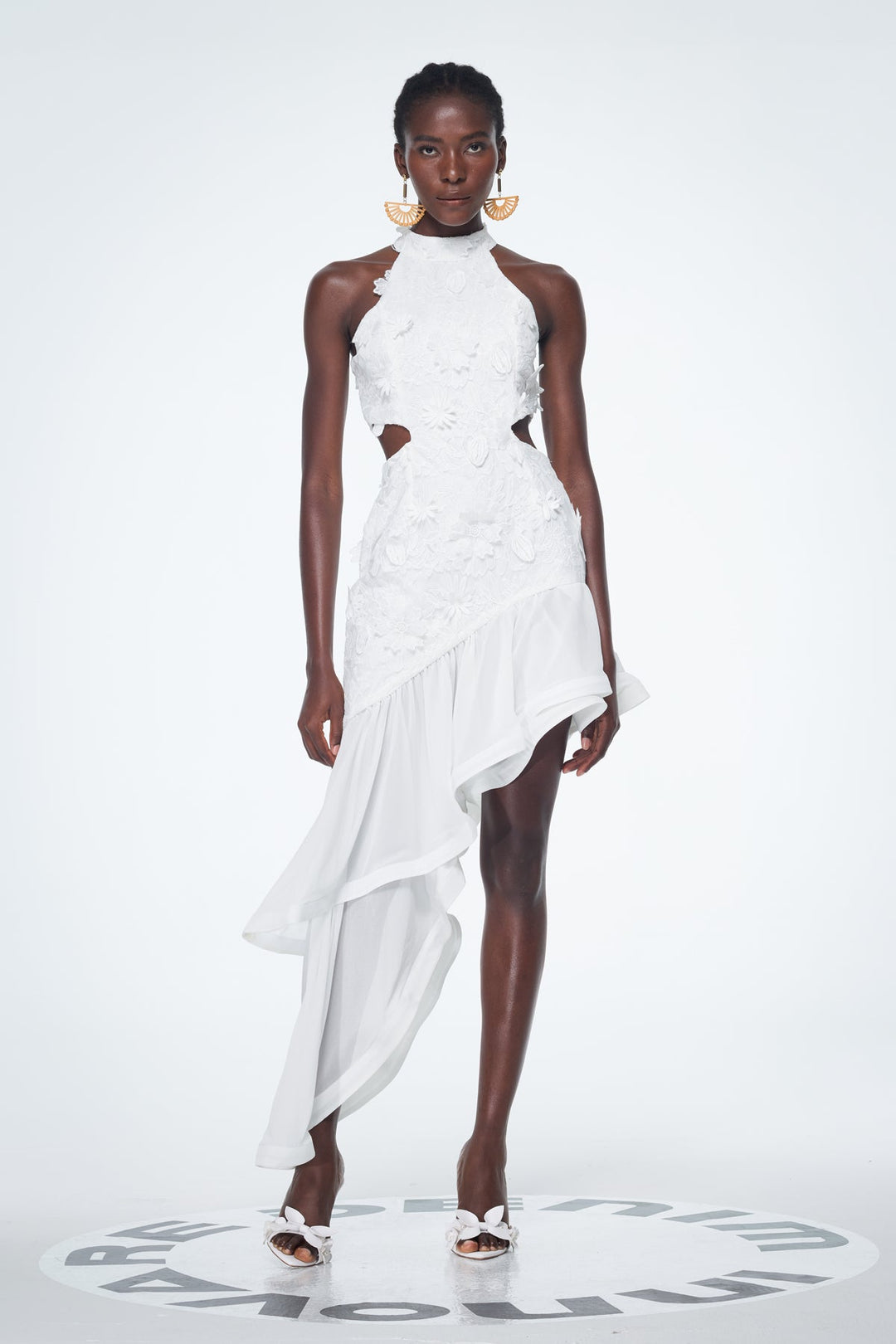 Bacchus Cutout Flower Asymmetric Mini Dress - Celestia Couture