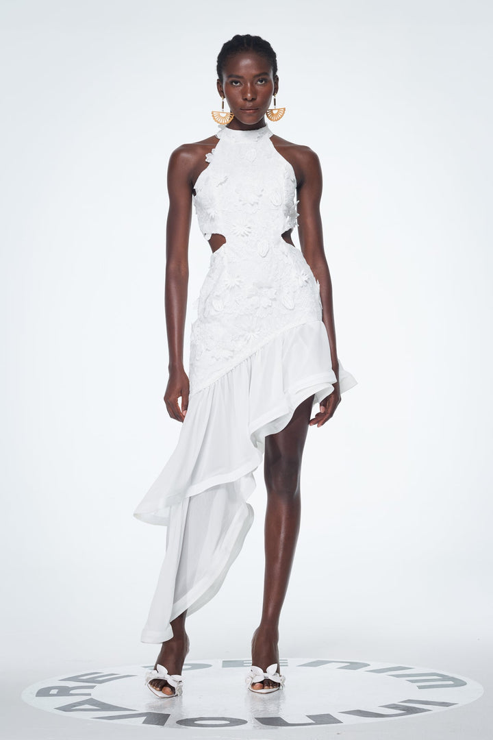 Bacchus Cutout Flower Asymmetric Mini Dress - Celestia Couture