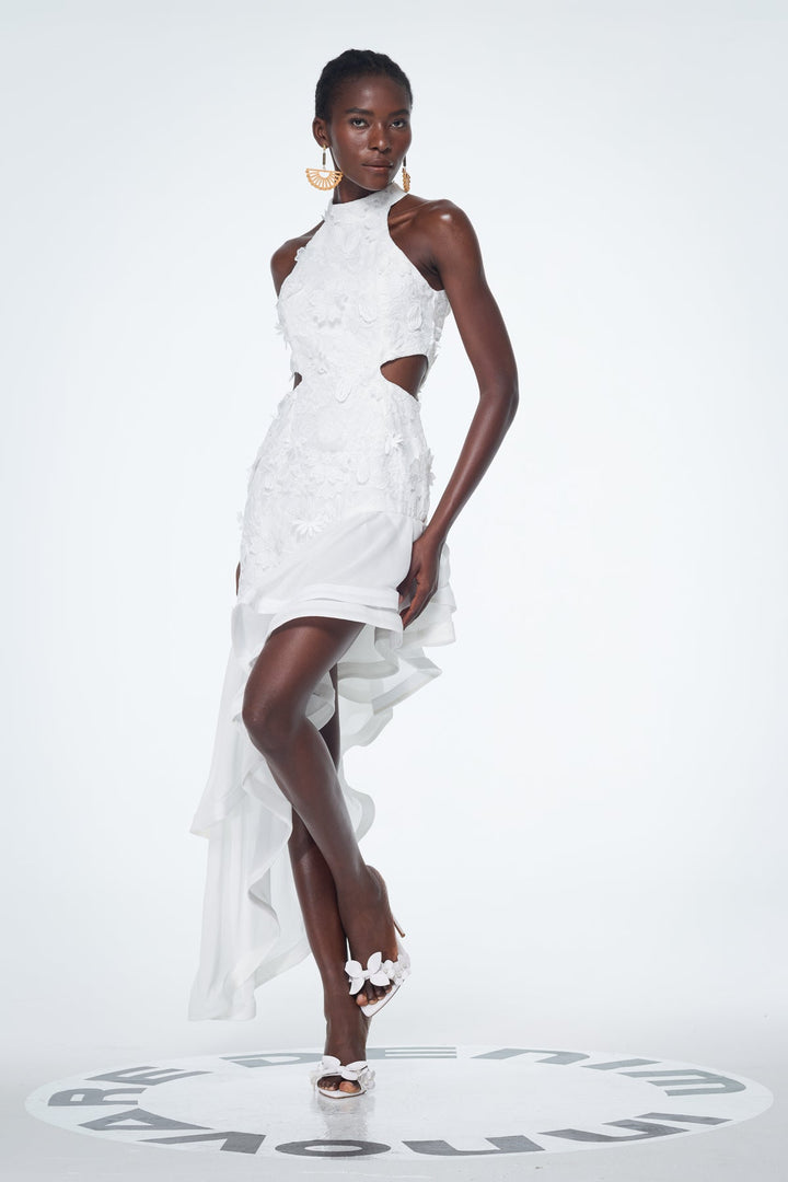 Bacchus Cutout Flower Asymmetric Mini Dress - Celestia Couture