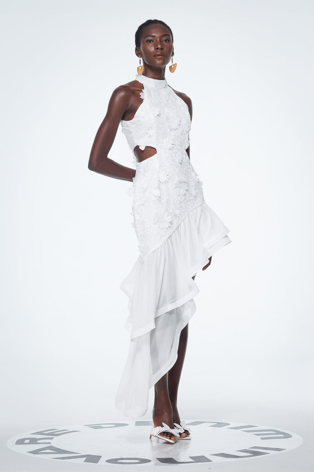 Bacchus Cutout Flower Asymmetric Mini Dress - Celestia Couture
