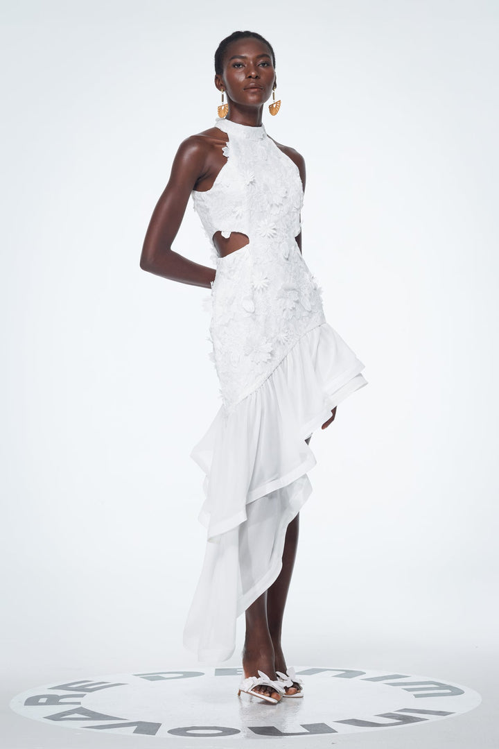 Bacchus Cutout Flower Asymmetric Mini Dress - Celestia Couture