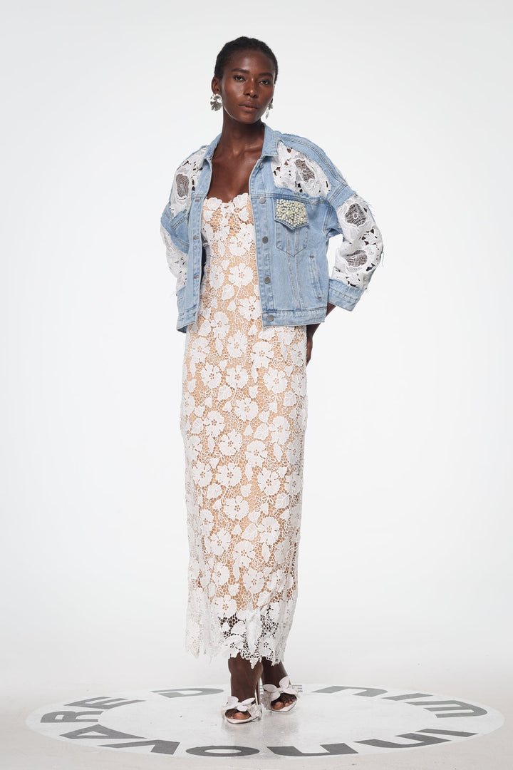 Bagadata Lace Floarl Pearl Denim Jacket