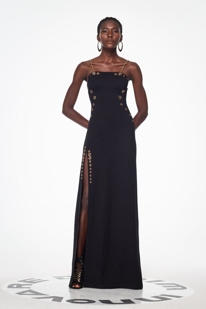 Balbus Chain Split Embellished Maxi Dress - Celestia Couture