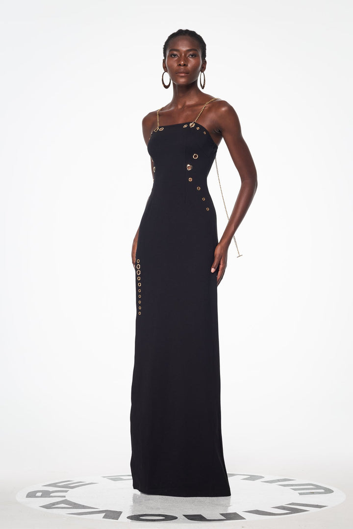 Balbus Chain Split Embellished Maxi Dress - Celestia Couture