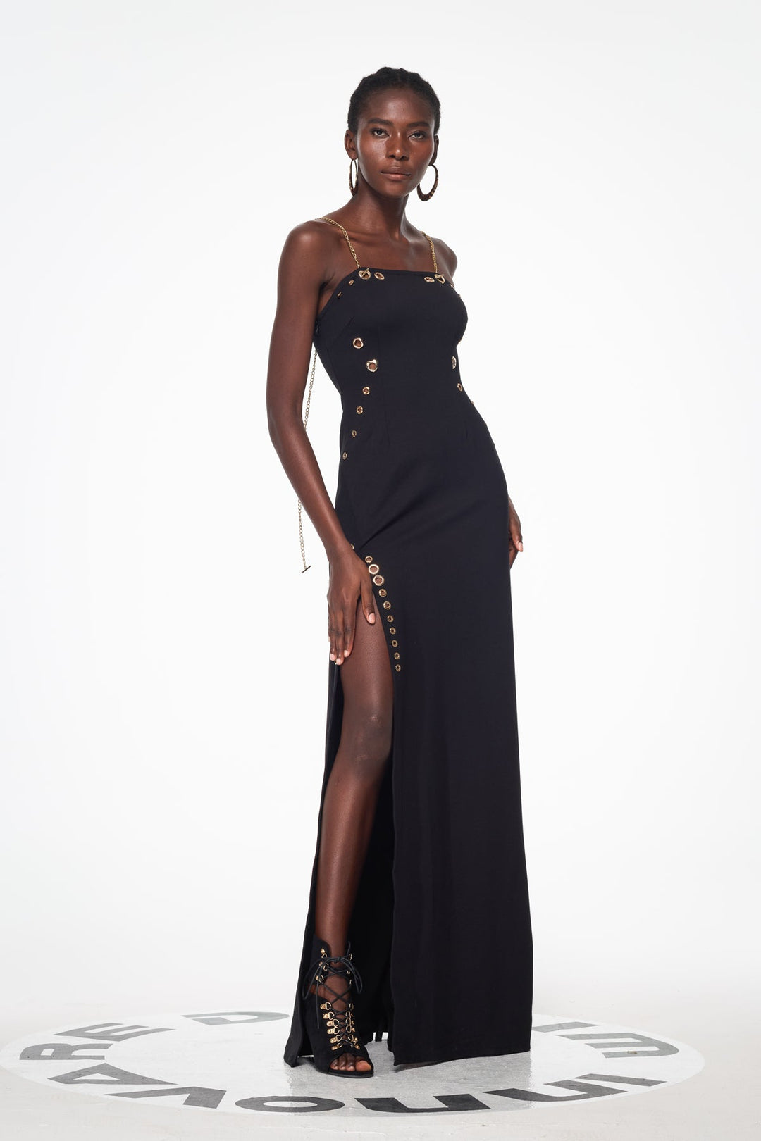 Balbus Chain Split Embellished Maxi Dress - Celestia Couture