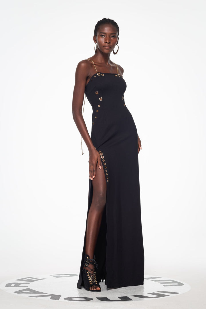 Balbus Chain Split Embellished Maxi Dress - Celestia Couture