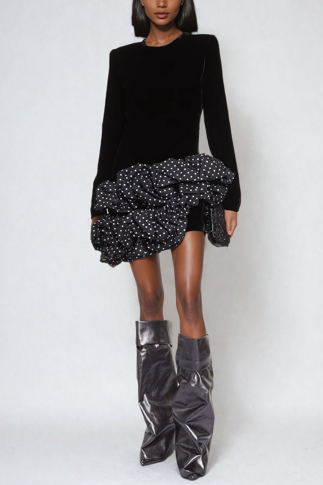 Balesego Ruffle Dot Long Sleeve Mini Dress - Celestia Couture