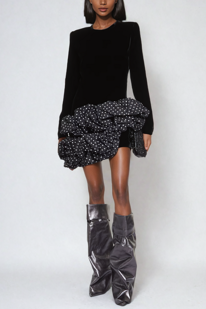 Balesego Ruffle Dot Long Sleeve Mini Dress - Celestia Couture