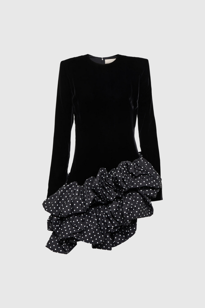 Balesego Ruffle Dot Long Sleeve Mini Dress - Celestia Couture